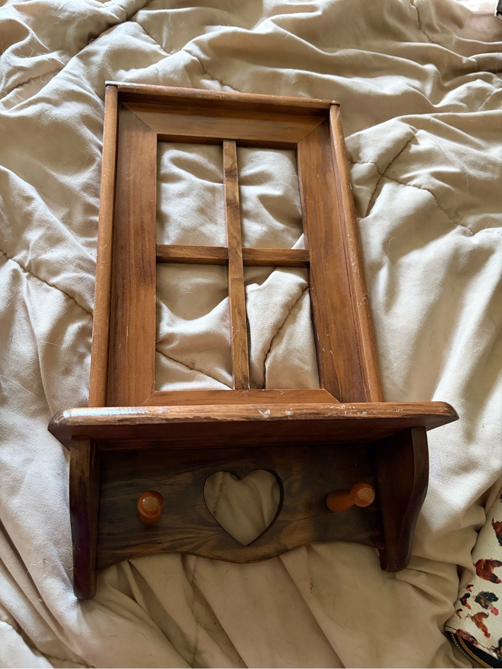 Rustic Wood Wall Shelf with Heart Cutout - Brown